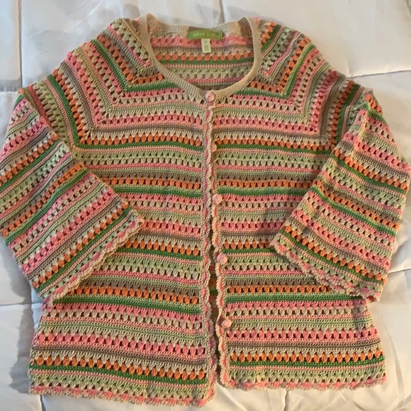 Sigrid Olsen XS multi colored cotton crochet sweater - Picture 1 of 7